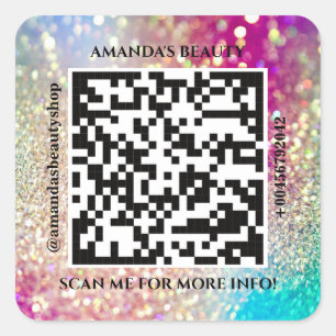 QR Code Promotional Name Web Holograph Glitter Square Sticker