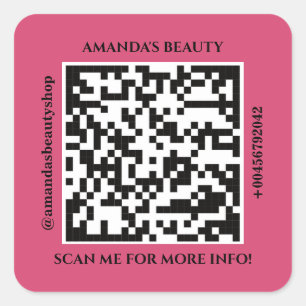 QR Code Promotional Name Web Pink Square Sticker