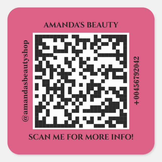 QR Code Promotional Name Web Pink Square Sticker (Front)