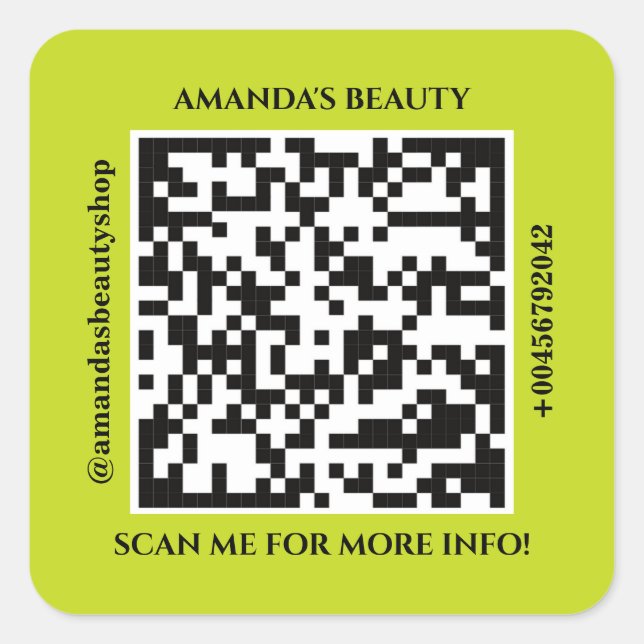 QR Code Promotional Name Web Yellow Square Sticker (Front)