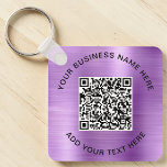 QR Code Promotional Purple Key Ring<br><div class="desc">Elegant promotional keychain for your business or organisation with a purple faux brushed metallic background. Add your QR code and two lines of text,  such as your company name,  slogan,  thank you,  or leave blank.</div>