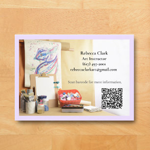 QR Code Purple Art Teacher Tutor Art Class  Business Card