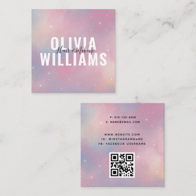 QR Code Purple Pink Galaxy  Square Business Card (Front/Back)