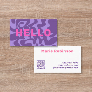 QR Code Purple Pink Retro Squiggles Business Card