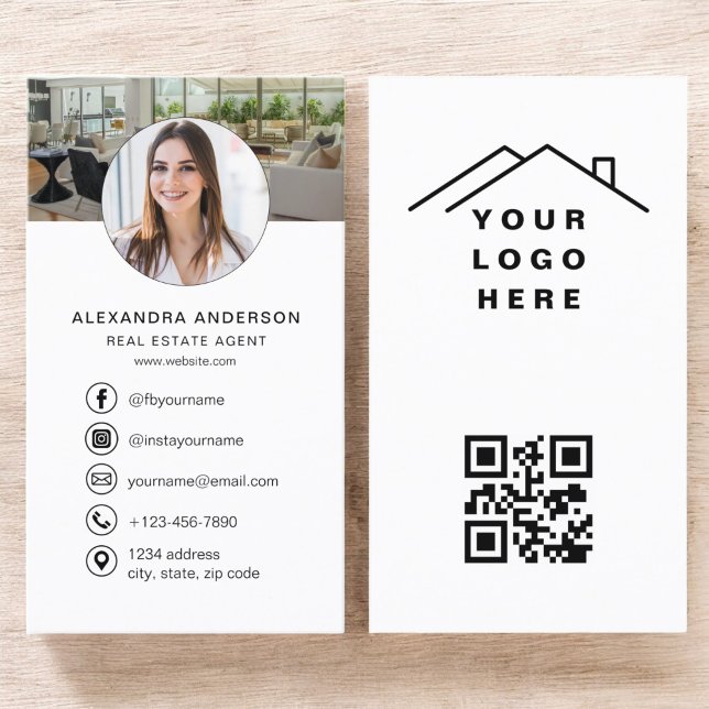 QR Code Real Estate Agent Photo Logo Business Card (Creator Uploaded)