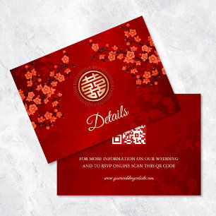 QR Code   Red Cherry Blossom Chinese Wedding Enclosure Card