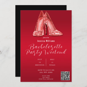 QR CODE Red Glitter Shoes Bachelorette Invitation