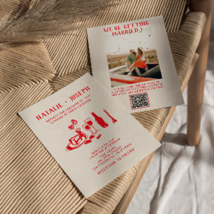 QR Code Red Hand Drawn Scribble Quirky  Wedding Invitation
