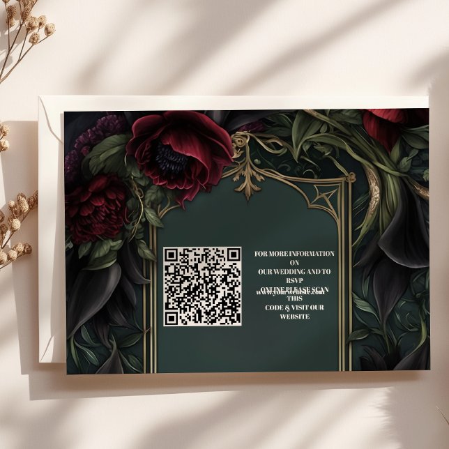  QR Code Red Roses Gothic Halloween Wedding Enclosure Card (Creator Uploaded)