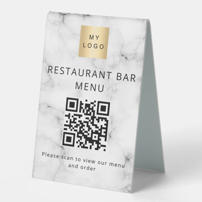 QR code restaurant cafe bar scan menu logo marble  (Front)