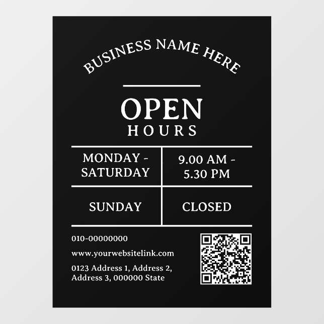 QR Code Restaurant Salon Business Open Hours Door (Sheet)
