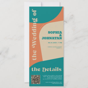 QR code retro colorful modern all in one wedding Invitation
