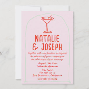 QR Code Retro Colourful Hand Drawn Martini Wedding Invitation