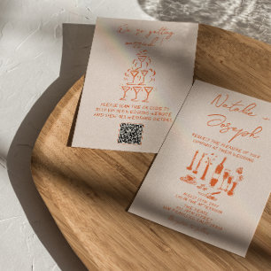 QR Code Retro Hand Drawn Bright Colourful Wedding Invitation