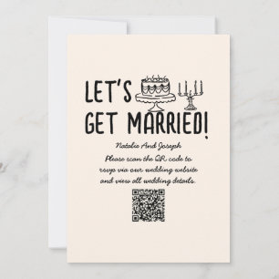 QR Code Retro Hand Drawn Written Cocktail Wedding Invitation