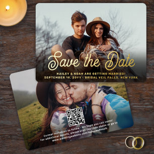 QR Code Retro Script 2 Photo Wedding Save the Date