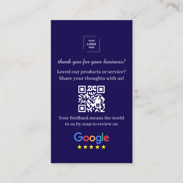 QR Code Review Link Business Feedback Style Card (Front)