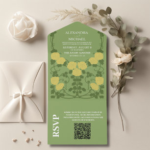 QR Code Romantic  Art Nouveau Wedding All In One Invitation