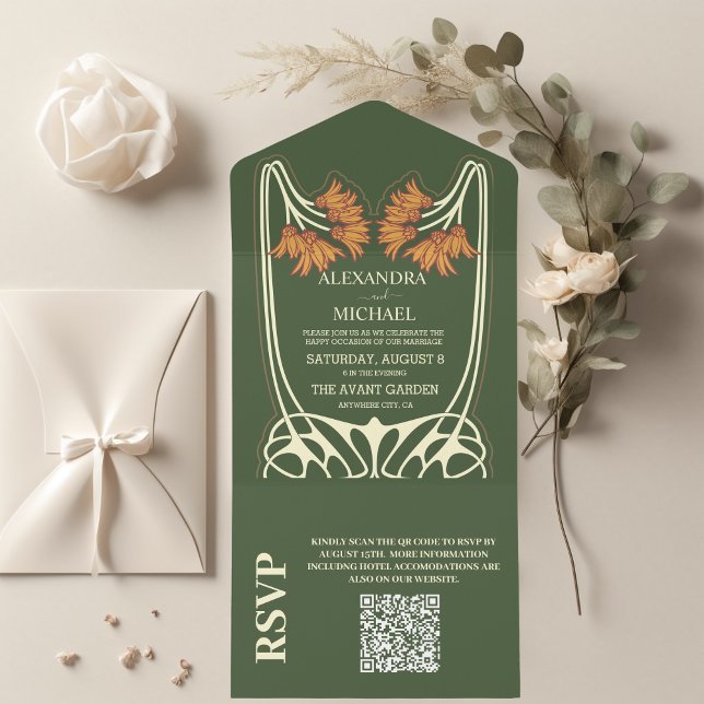 QR Code Romantic  Art Nouveau Wedding All In One Invitation (Creator Uploaded)