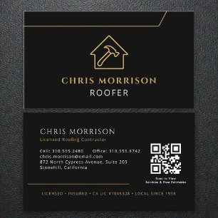 QR Code Roofing Roofer Professional Black Gold Business Card