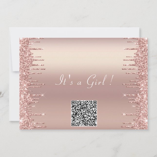 QR Code Rose Gold Baby Girl Shower Invitation (Back)