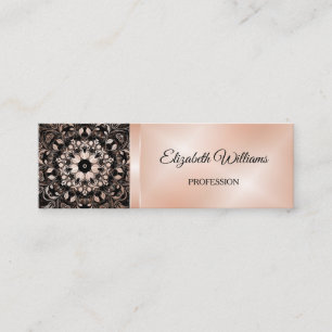 QR Code   Rose Gold Black Floral Mandala Mini Business Card