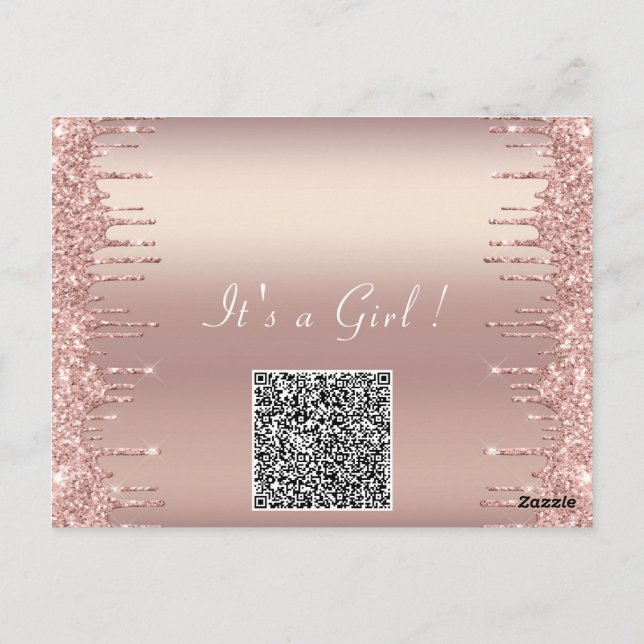 QR Code Rose Gold Blush Baby Girl Shower Invite Postcard (Back)