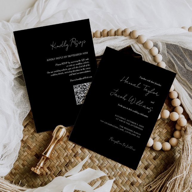 QR Code RSVP Black Wedding Invitation (Creator Uploaded)