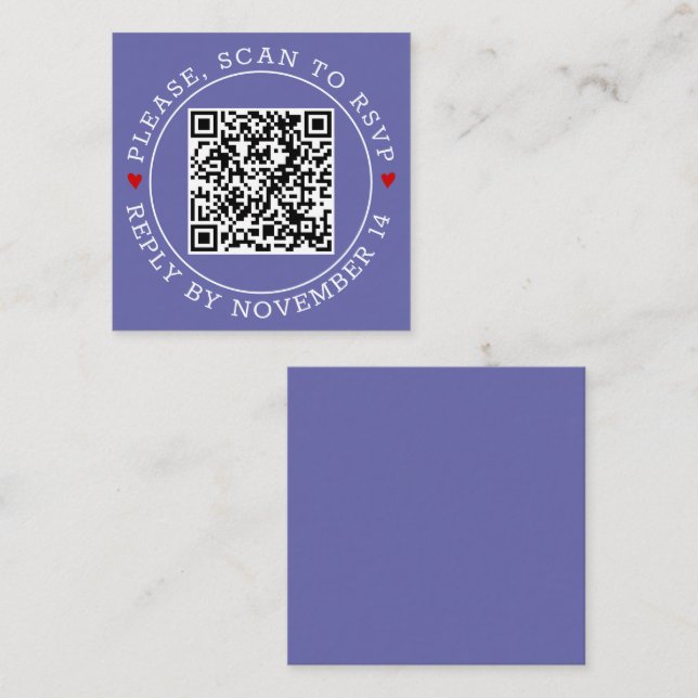 QR code RSVP border hearts periwinkle blue wedding Enclosure Card (Front/Back)