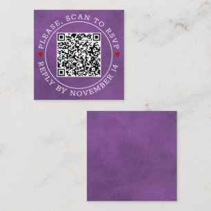QR code RSVP border, hearts stained purple wedding Enclosure Card