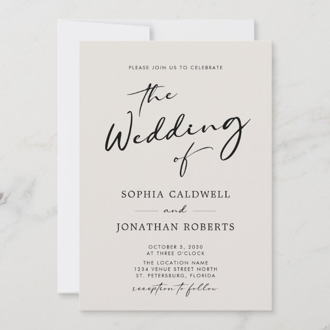QR Code RSVP Calligraphy Elegant Eggshell Wedding Invitation (Front)