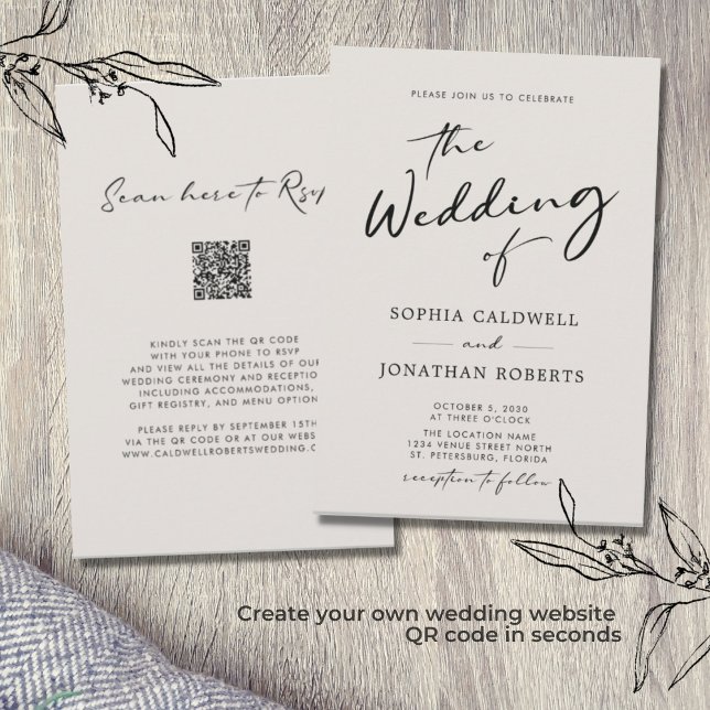 QR Code RSVP Calligraphy Elegant Eggshell Wedding Invitation (Creator Uploaded)
