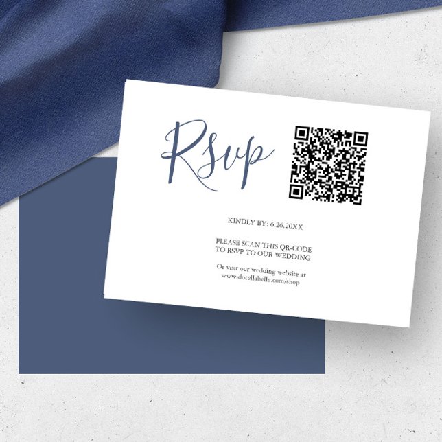 QR code RSVP Cards Navy Blue (QR code rsvp cards navy blue by Victoria Grigaliunas of Do Tell A Belle)