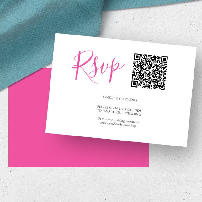QR code RSVP Cards Vibrant Pink (Wedding invitations reply card vibrant pink by Victoria Grigaliunas of Do Tell A Belle)