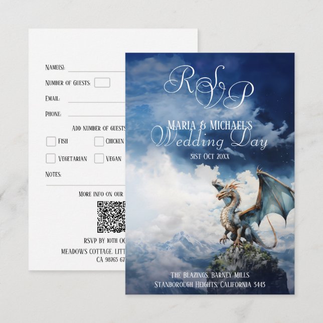QR Code RSVP Celtic Dragon Fantasy Fairytale Enclosure Card (Front/Back)