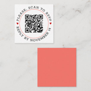QR code RSVP coral border with hearts wedding Enclosure Card