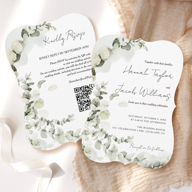 QR Code RSVP Eucalyptus Wedding Invitation (eucalyptus qr code wedding invitation online rsvp
)