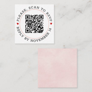 QR code RSVP light pink border and hearts wedding Enclosure Card