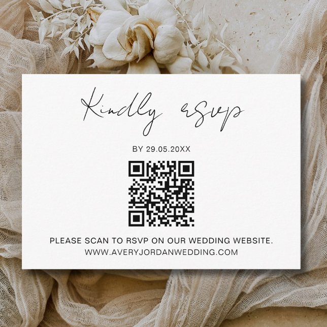 QR Code RSVP Minimalist Wedding Reply Reponse Enclosure Card (Creator Uploaded)