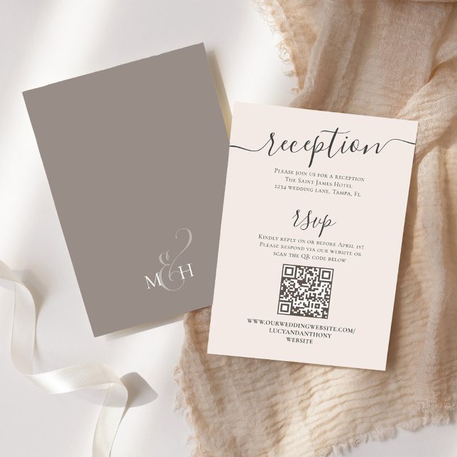 QR Code RSVP Online Blush Reception Simple Taupe Enclosure Card (Details wedding enclosure card with QR code for Online RSVP. )