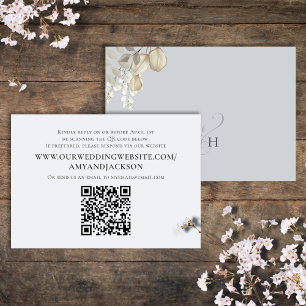 QR Code RSVP Online Light Blue Gold Eucalyptus Enclosure Card
