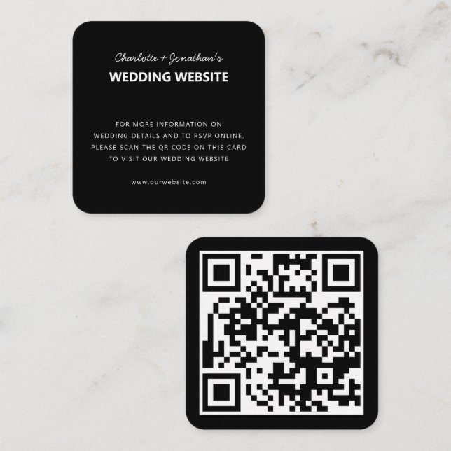 QR Code RSVP Online Wedding Website Simple Black Enclosure Card (Front/Back)