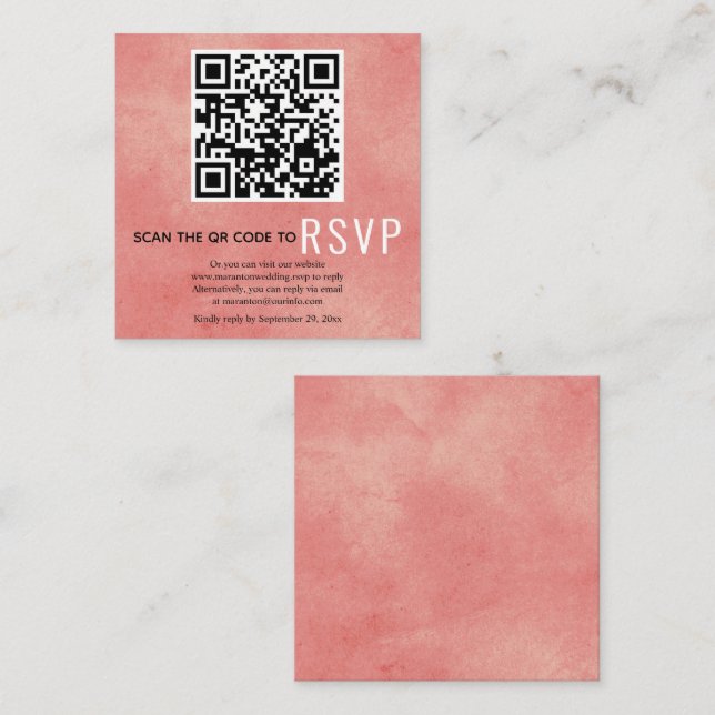 QR code RSVP stained coral pink wedding Enclosure  (Front/Back)