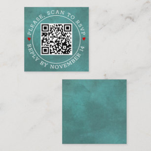 QR code RSVP stained teal blue and hearts wedding Enclosure Card