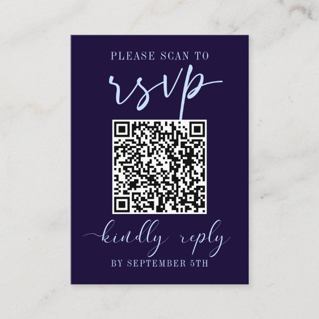 QR Code RSVP Wedding Dark Blue Colourful Floral Enclosure Card (Front)