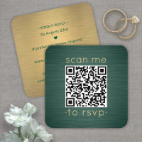 QR Code RSVP Wedding Details Green Gold Enclosure
