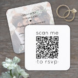 QR Code RSVP Wedding Website Modern Minimal Photo Enclosure Card<br><div class="desc">Share one of your engagement or wedding photos and simplify RSVP responses with chic modern QR Code square enclosure cards. Back of card includes any celebration details of your choice such as directions, website, or special requests. The picture and all text are simple to customise, including wording that reads "scan...</div>