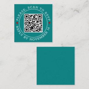 QR code RSVP with border hearts teal blue wedding Enclosure Card