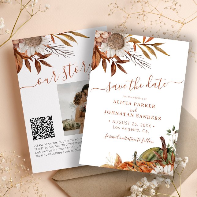 QR code rustic modern terracotta floral wedding Save The Date (Creator Uploaded)