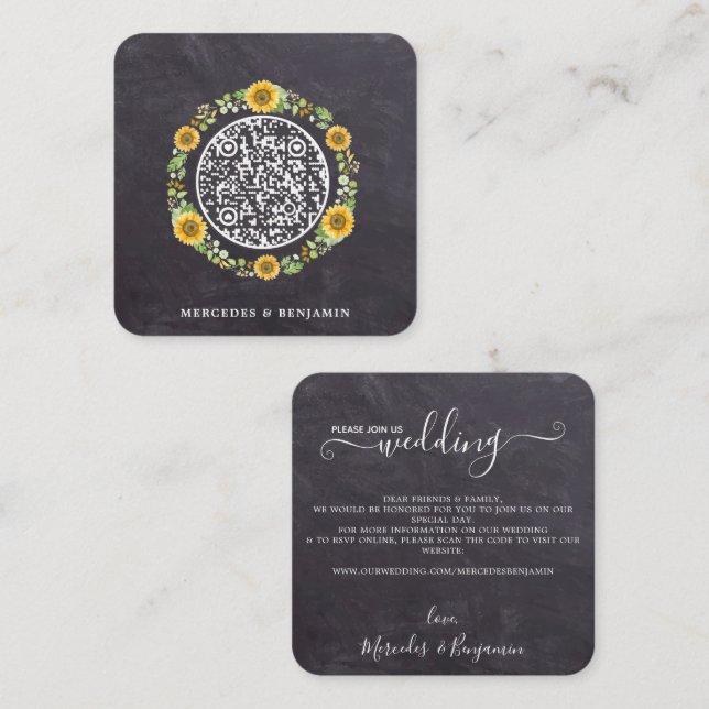 QR Code Rustic Simple Sunflower Wedding Invitation (Front/Back)